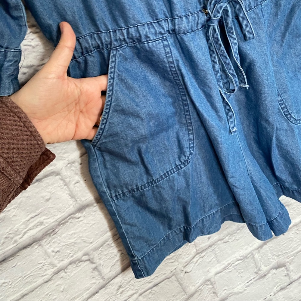 Express Chambray Button-Up Cinched Waist Romper. … - image 4